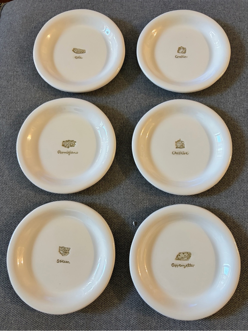 Williams Sonoma White Appetizer Plates with Cheese Motifs (Set of 6)